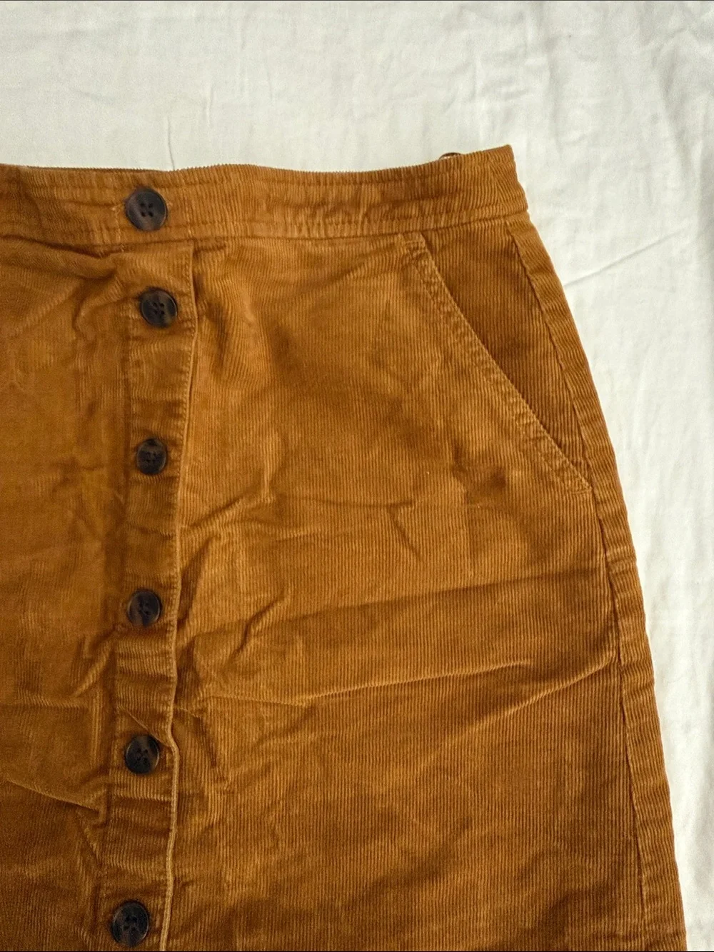J. Crew Button-Front Corduroy Mini Skirt in Rust Brown